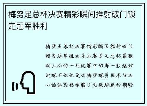 梅努足总杯决赛精彩瞬间推射破门锁定冠军胜利
